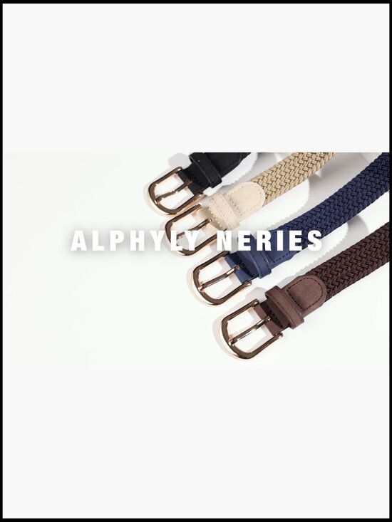 Braided Elastic Woven Stretch Fabric Belt with Gold Rectangular Metal Buckle